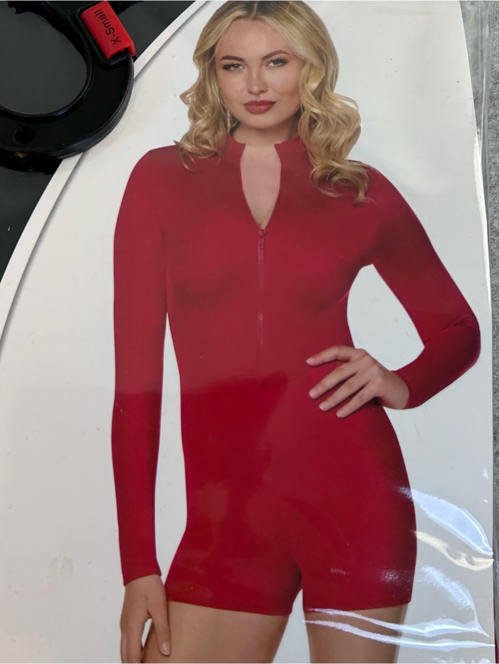 Women's Red Long Sleeve Zipper Romper Costume / Halloween / Sexy / Small